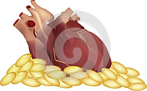 Human heart organ over omega pills photo