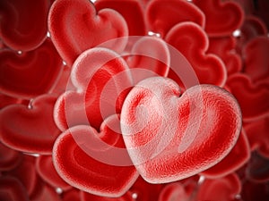 Human heart shaped blood cells background. 3D illustration