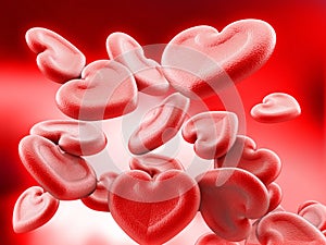 Human heart shaped blood cells background. 3D illustration