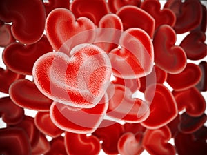 Human heart shaped blood cells background. 3D illustration