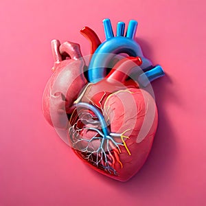 A human heart showing blood vessels