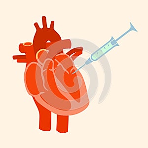 The human heart with a syringe