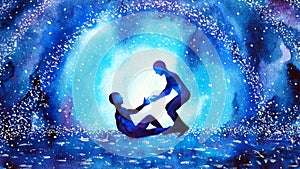 Human help kindness love compassion psychology mindfulness concept art watercolor painting illustration design drawing