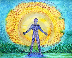 Human and higher power, abstract watercolor painting, 7 chakra yoga photo