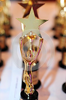 Human holding star gold award Trophy