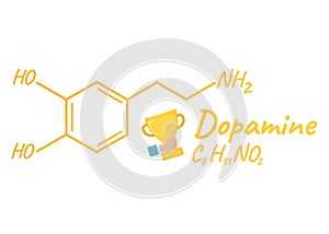 Human hormone dopamine concept chemical skeletal formula icon label, text font vector illustration, isolated on white. Periodic