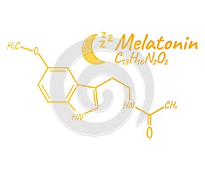 Human hormone melatonin concept chemical skeletal formula icon label, text font vector illustration, isolated on white. Periodic