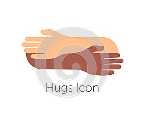 Human hugs hugging hands support and love symbol hugged arms girth silhouette unity and warmth feeling, flat vector photo