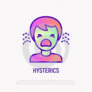 Human in hysterics, crying child thin line icon. Modern vector illustration of negative emotion