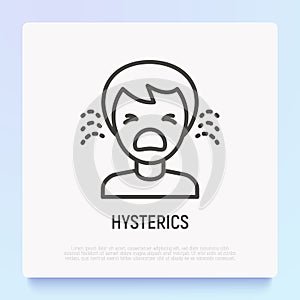 Human in hysterics, crying child thin line icon. Modern vector illustration of negative emotion