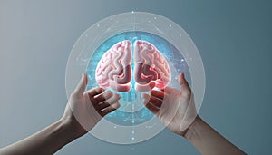 Human interact with AI artificial intelligence brain processor in concept of AI artificial intelligence engineering