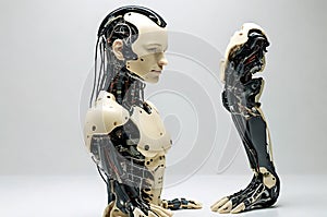 Human interact with AI artificial intelligence brain processor in concept of AI artificial intelligence