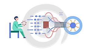 Human interaction with data flow and energy transfer, vector design Generative AI