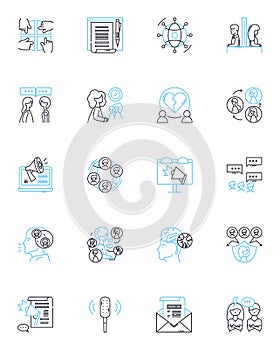 Human interaction linear icons set. Communication, Empathy, Collaboration, Respect, Negotiation, Understanding