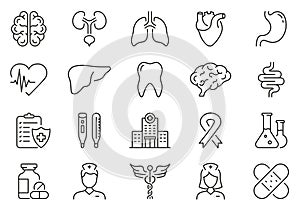 Human Internal Organs Line Icon Set. Medicals Linear Pictogram. Emergency Healthcare Outline Icon. Pharmacy Medical