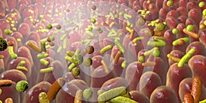 Human intestine with intestinal bacteria