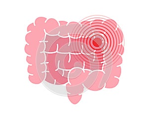 Human intestines pain symbol. Intestines ache icon. Vector illustration. Human body ache pain dot