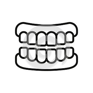 Human Jaw Anatomy with Teeth Line Icon. Healthy Smile Linear Pictogram. False Tooth. Oral Hygiene. Dentistry Outline