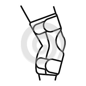 Human knee orthosis medical equipment line black icon. Orthopedic leg joint bandage. Isolated vector element