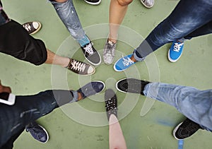 Human Leg Assemble Unite Togetherness Aerial View Concept