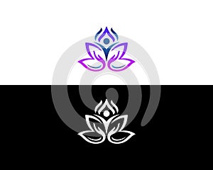 Human Life And Green Leaf Flower Yoga Logo Design