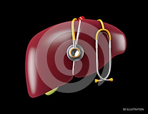 Human liver anatomy. Human internal organs symbol.3d illustration isolated on black background, 3d Illustration