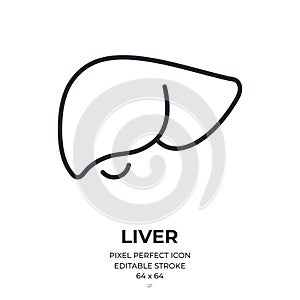 Human liver editable stroke outline icon isolated on white background flat vector illustration. Pixel perfect. 64 x 64