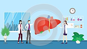 Human liver health care checkup analysis identifying by doctor people on the hospital - vector photo