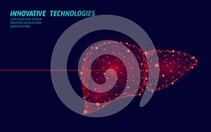 Human liver laser surgery operation low poly. Medicine disease drug treatment painful area. Red triangles polygonal 3D