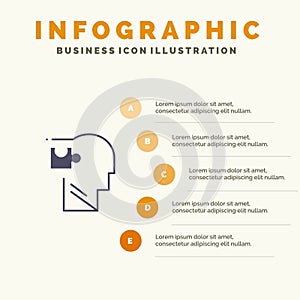 Human, Logical, Mind, Puzzle, Solution Solid Icon Infographics 5 Steps Presentation Background