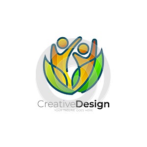 Human logo with leaf design template, medical logos