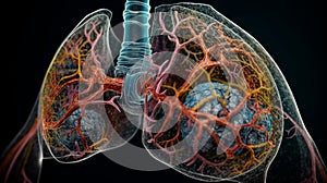 Human Lung model illness, Lung cancer and lung disease. Generative AI