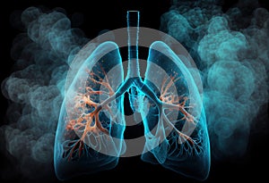 Human Lung with smoke Lungdisease frome smoking illustration. Ai generative