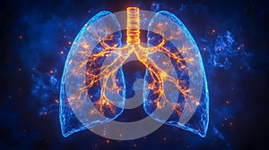 Human lungs with a complex respiratory system structure