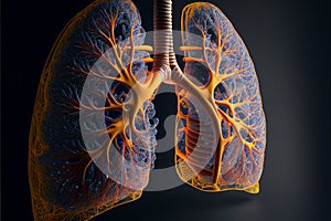 Human lungs with fibroses on black isolated background