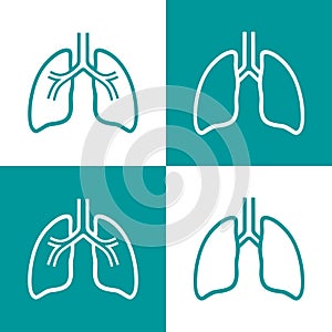 Human lungs icon set in flat linear style. Pictogram, logo design of human internal organ.