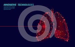 Human lungs laser surgery operation low poly. Medicine disease drug treatment painful area. Red triangles polygonal 3D