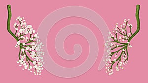 Human lungs made of branches and flowers on a pink background. Concept photo