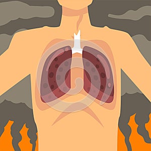 Human Lungs, People Suffering from Industrial Smog, Respiratory Disease from Industry Air Pollution, Vector Illustration