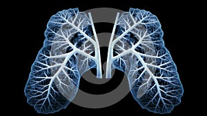 Human lungs on X-ray, human bones on a dark background.