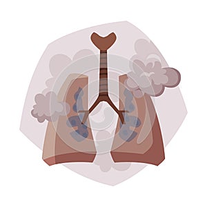 Human Lungs Suffering from Industrial Smog, Air Pollution, Ecological Problems Vector Illustration
