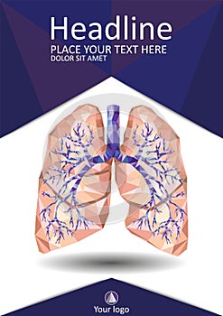 Human lungs with trachea, bronchus, bronchi, carina, in low poly photo