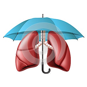 Human lungs under umbrella, Defense and protection concept