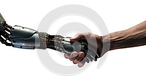 Human and machine working in harmony - Human and robot handshake - PNG transparent background
