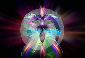 Human male, female bodies, Universe Inspiration Enlightenment Unity consciousness, Yin Yang, twin flames