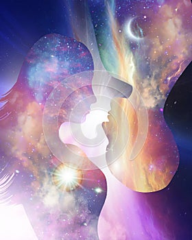 Human male, female bodies, Universe Inspiration Enlightenment Unity consciousness, Yin Yang, twin flames, cosmic lovers