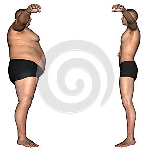 Human man fat and slim concept isolated