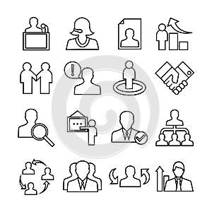 Human management icons set. Trendy flat style for graphic design, web-site. Stock Vector illustration.