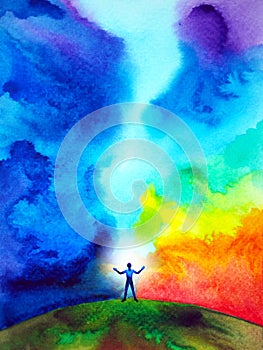 Human meditate mind mental health yoga chakra spiritual healing abstract energy meditation connect the universe power watercolor