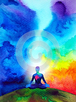 Human meditate mind mental health yoga chakra spiritual healing abstract energy meditation connect the universe power watercolor